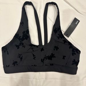 Soulcycle Black Strappy Velvet Floral Sports Bra